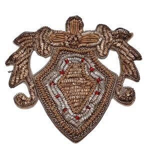 Vintage Gold Bullion Red Floss Metallic Shield Crown Coat of Arms Cres Patch